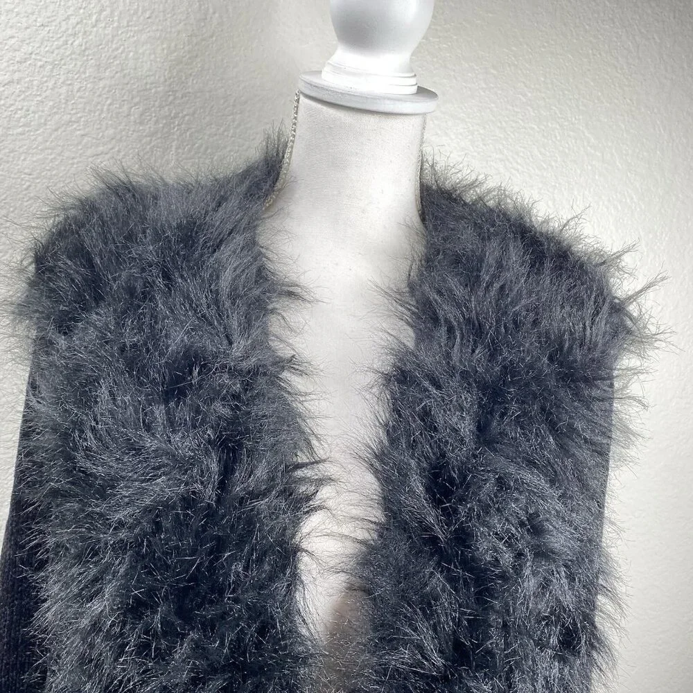 Lisa International Blazer Coat Women's Black Sz XL Faux Fur Trim Mob Wife VTG - Picture 4 of 12